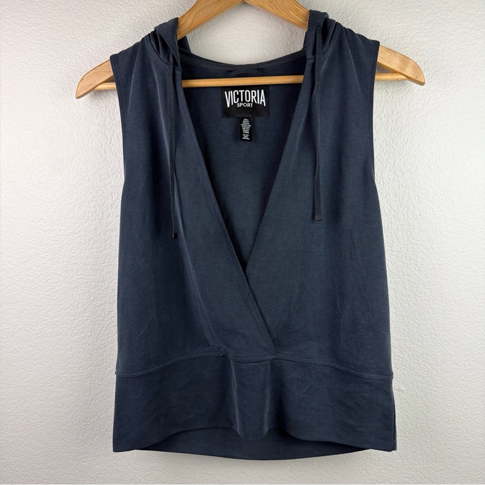 Victoria Sport Open Front Tank Top Hooded Sleeveless Navy Women’s Extra Small